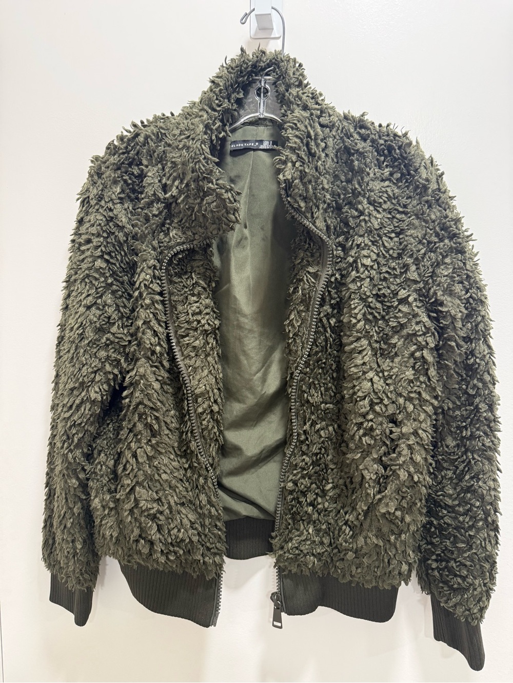 Black Tape_ Olive Green Teddy Jacket